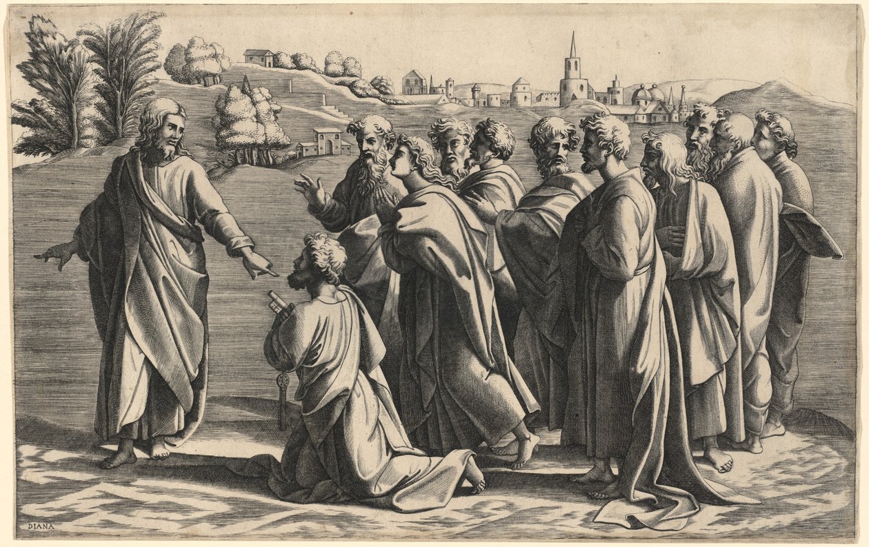 Cristo fazendo de São Pedro Cabeça da Igreja de Diana Scultori after Raphael