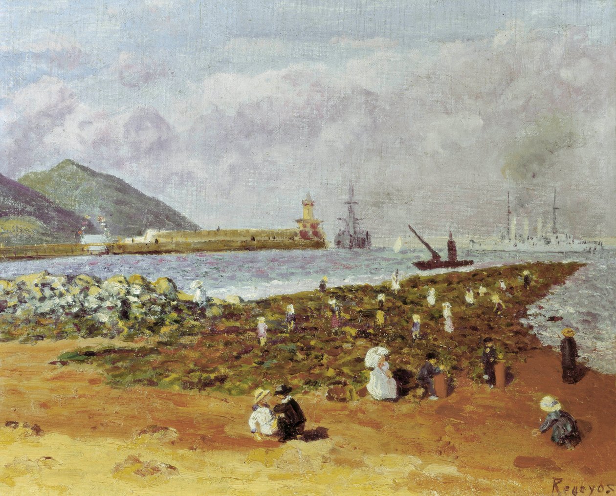 La escollera (O quebra-mar ou quebra-mar). Pintura de Dario de Regoyos (1875-1913). Óleo sobre tela. Impressionismo espanhol. Museu Monistrol de Montserrat em Barcelona. de Diario or Dario de Regoyos y Valdes