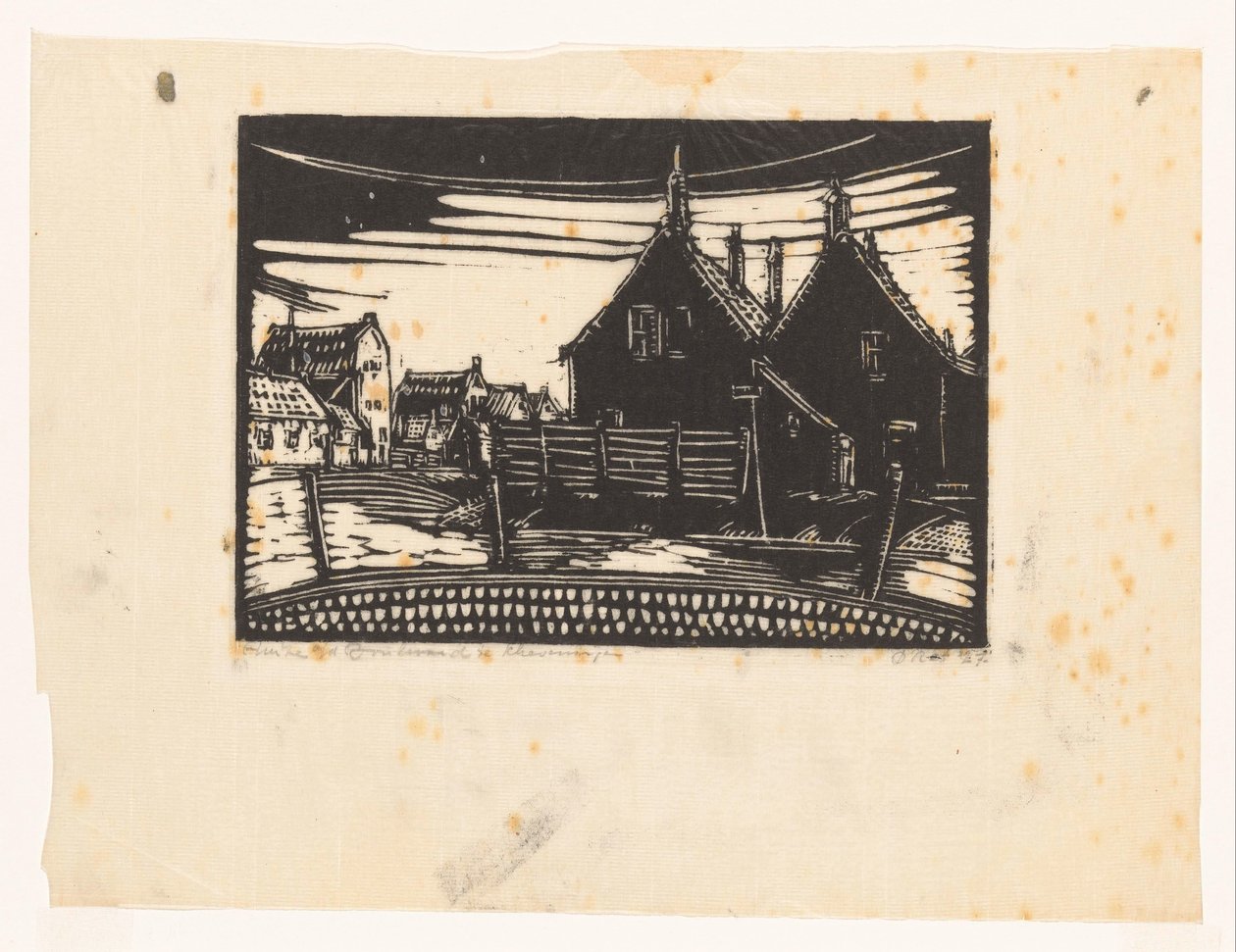 Casas na avenida em Scheveningen (título no objeto) de Dick Ket (signed by artist)