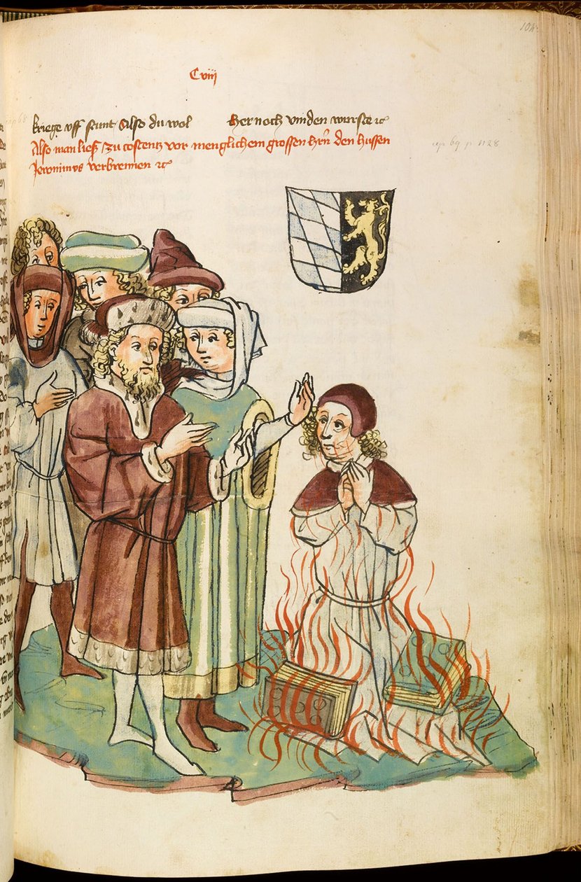 Queima de Jan Hus na fogueira De: A vida e os tempos do imperador Sigismundo por Eberhard Windeck, c. 1450 de Diebold, Lauber