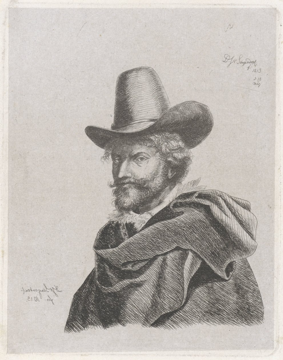 Retrato de Peter Paul Rubens com capa e cartola de Diederik Jan Singendonck