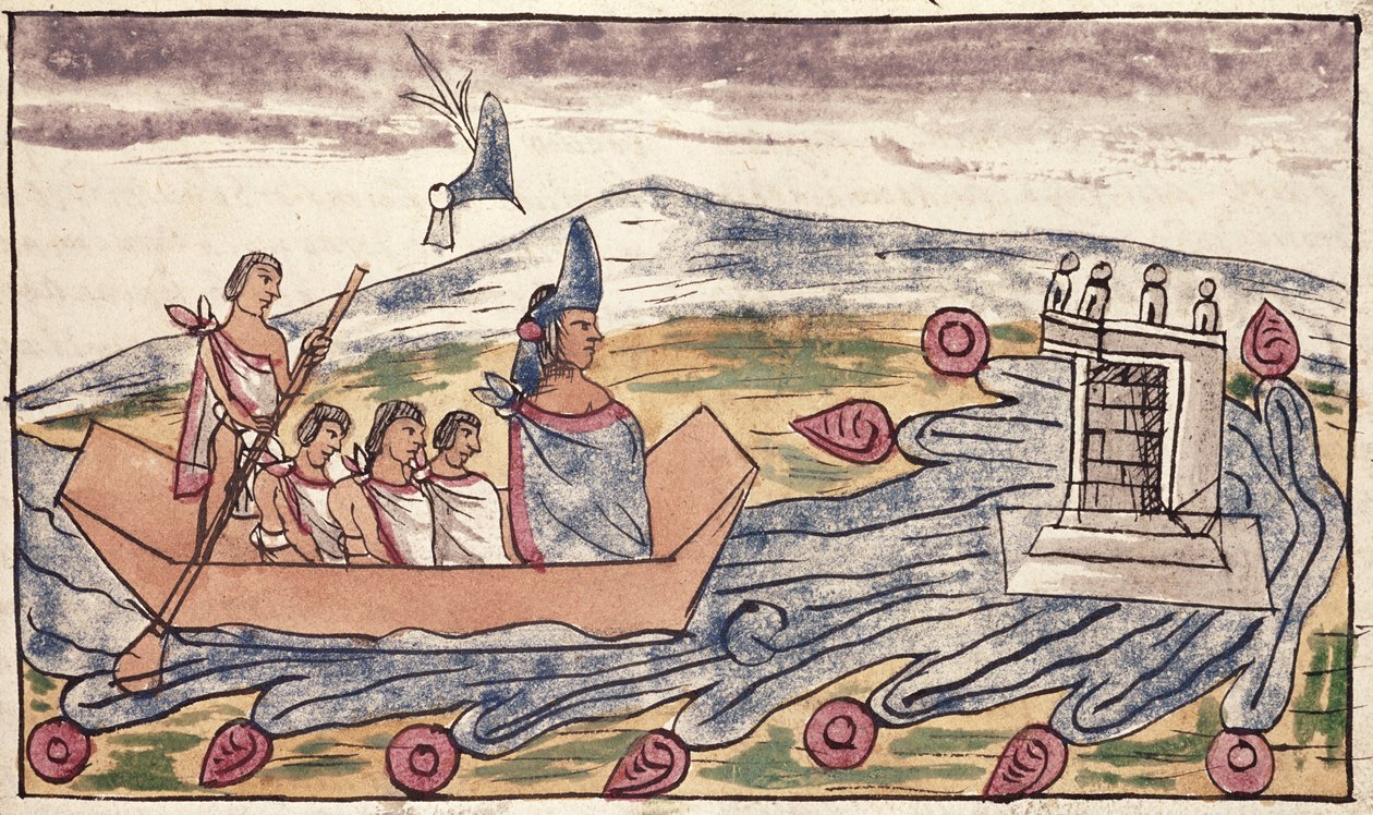 Fol. 192v Montezuma II (1466-1520) deixando rapidamente após a audição do desembarque dos espanhóis, 1579 de Diego Duran
