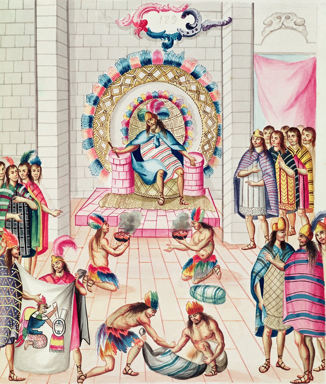 Tomo 3 fol.129, Oferendas ao Rei, do &39;Teatro de la Nueva Espana&39;, final do século XVIII de Diego Garcia Panes y Avellan