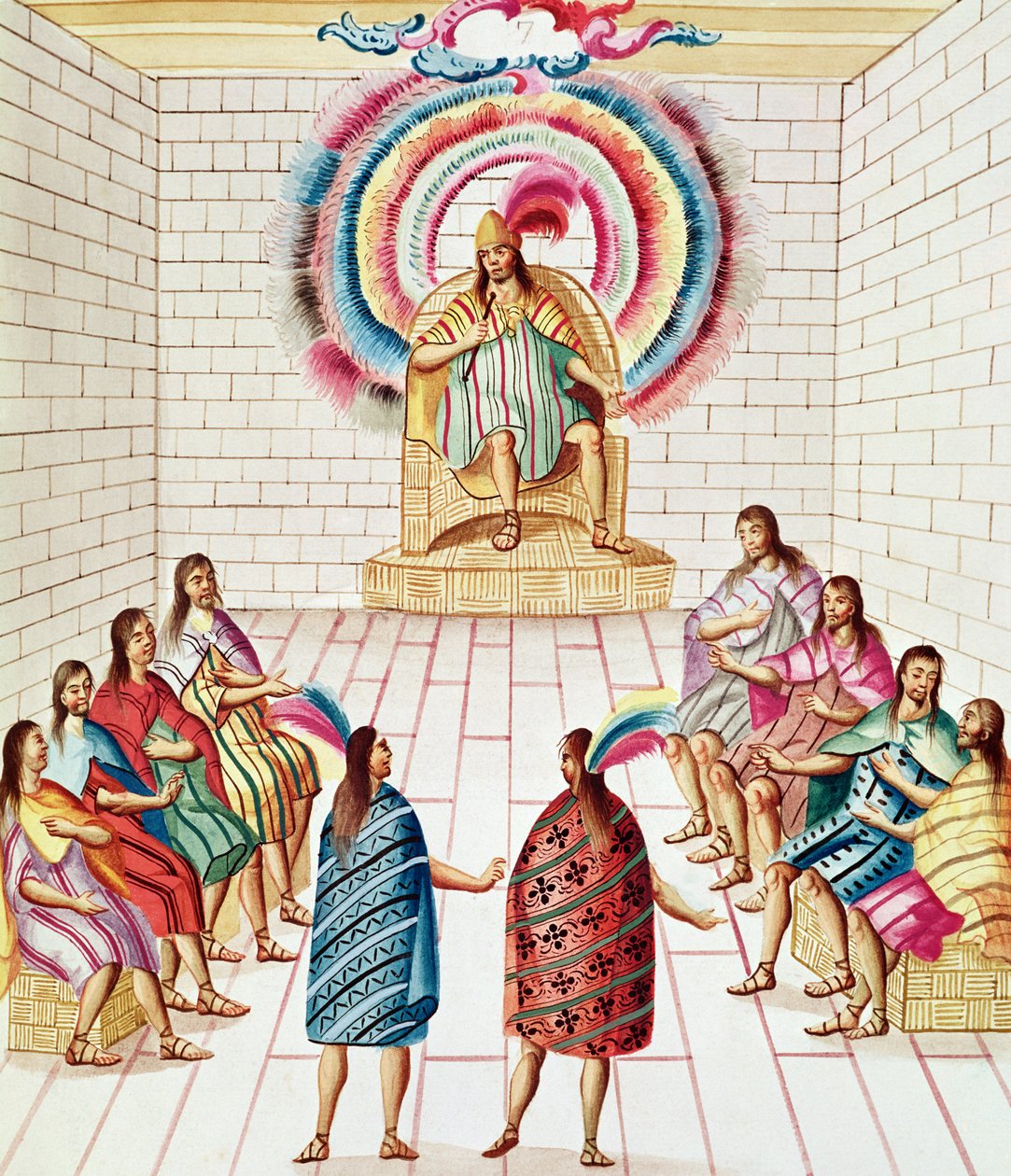 Tom 3 fol.7, Montezuma II e seu Conselho, do "Teatro de la Nueva Espana", final do século XVIII de Diego Garcia Panes y Avellan
