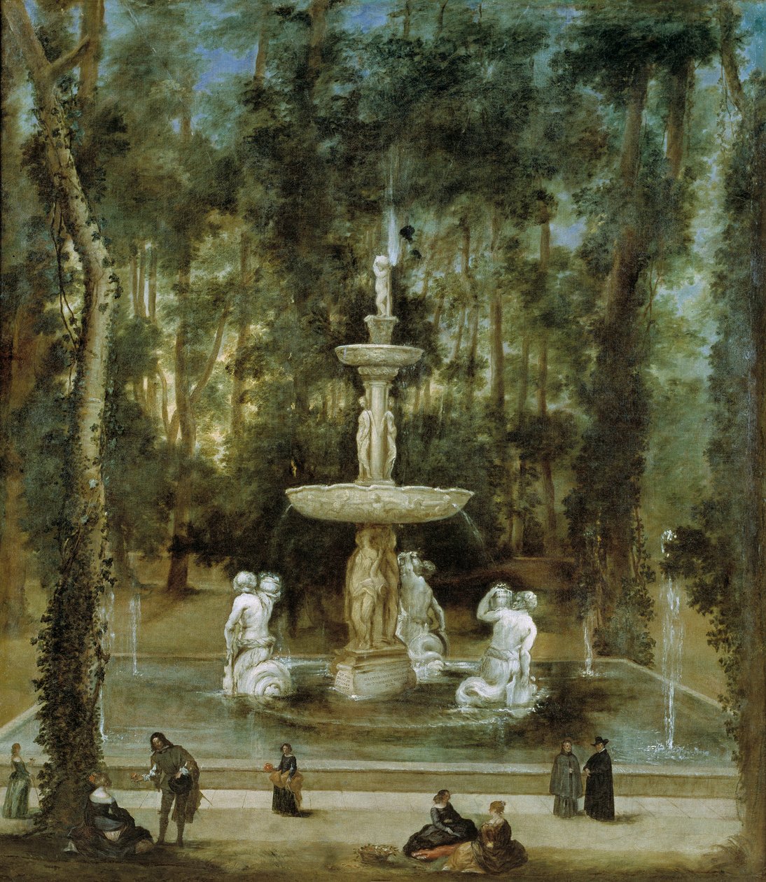 A fonte dos tritões no jardim da ilha em Aranjuez de Diego Velázquez