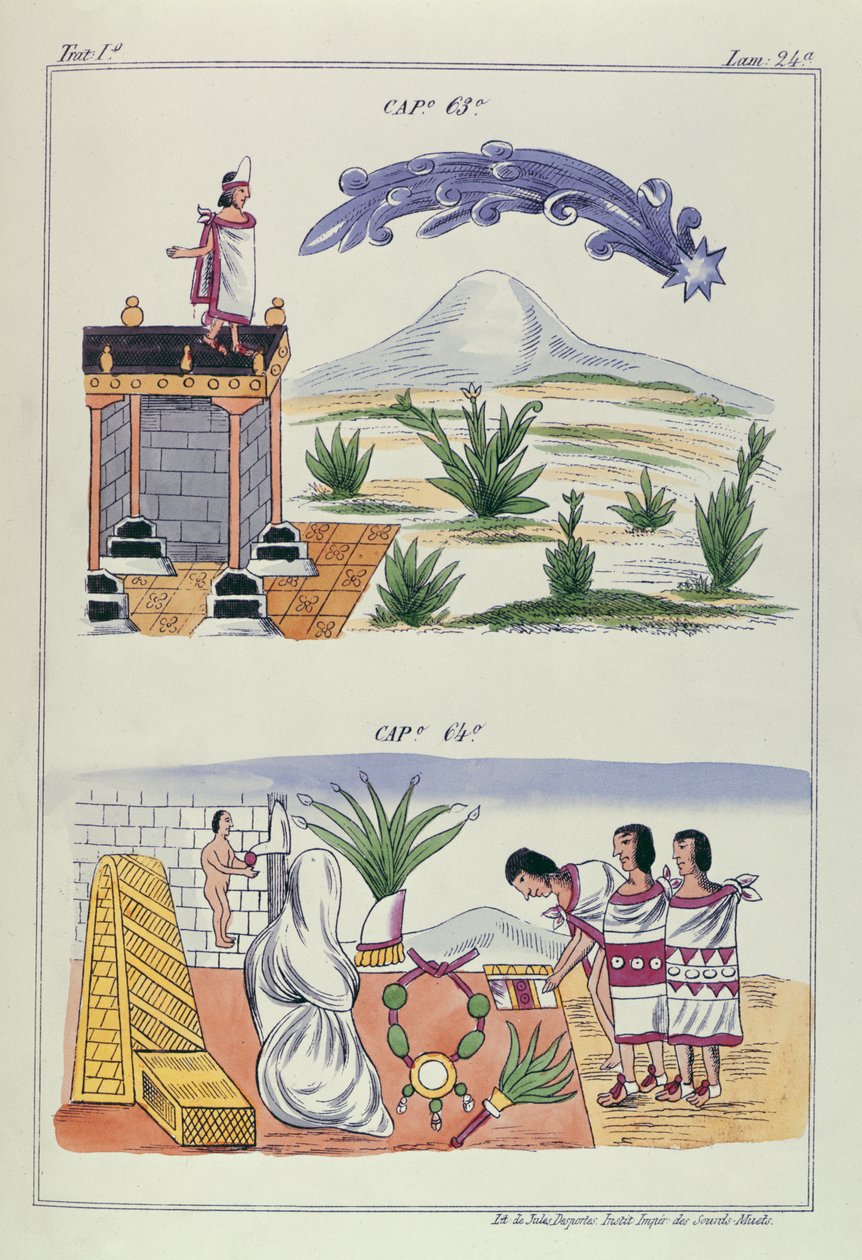 Cap 63 e Cap 64, ilustrações de "História das Índias de Nueva Espanha e isla de terra firme", com placas de Jules Desportes, México, 1867-1880 de Diego Duran