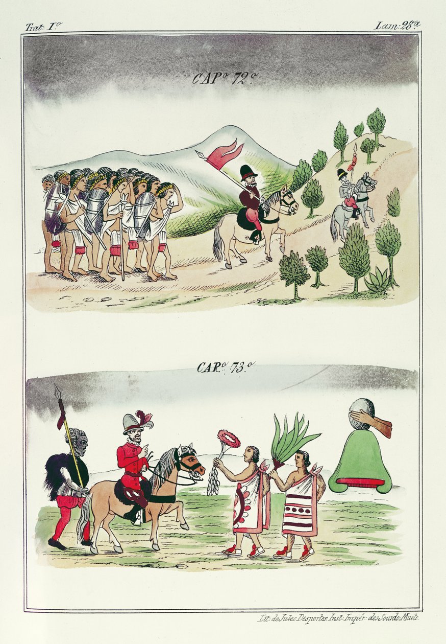 Cap 72 e Cap 73, ilustrações da "História das Índias da Nova Espanha e das Ilhas da Terra", com placas de Jules Desportes, México, 1867-1880 de Diego Duran