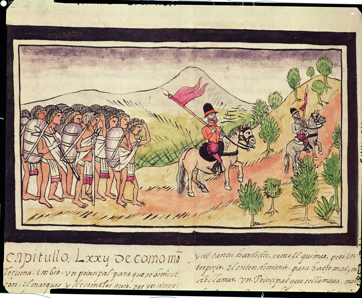 Fol.204v Os índios Totonac Ajudam os Conquistadores a Transportar Materiais, 1579 de Diego Duran
