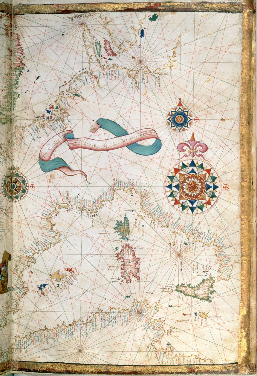 Córsega, Sardenha e Sicília, detalhe de um atlas mundial, 1565 de Diego Homem