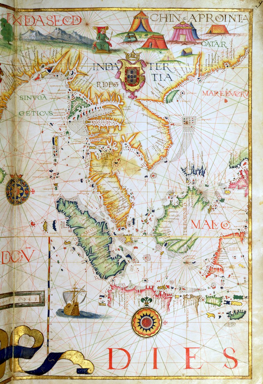 Continente Sudeste Asiático, detalhe de um atlas mundial, 1565 de Diego Homem