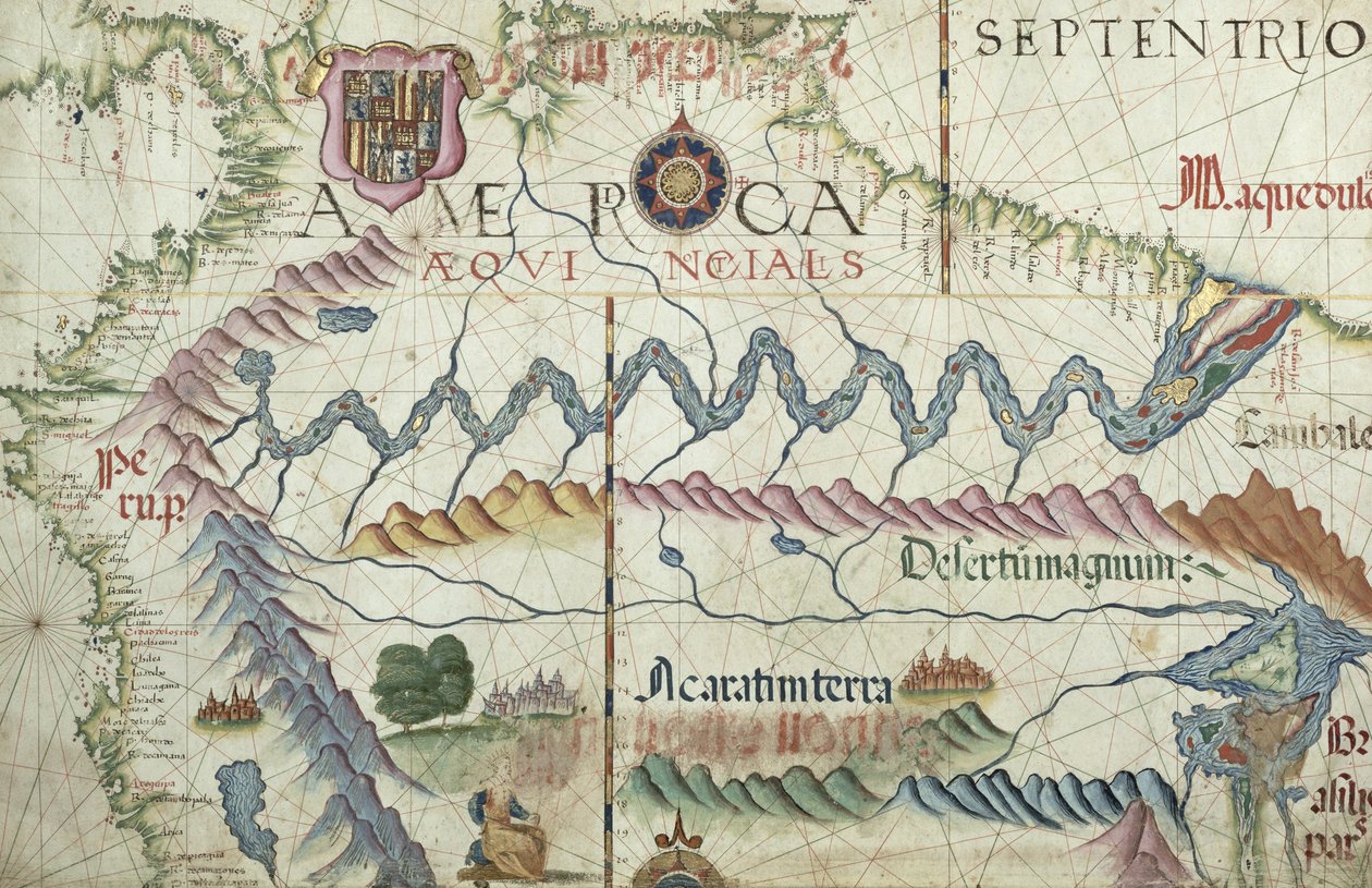 Norte da América do Sul, detalhe de um atlas mundial, 1565 de Diego Homem