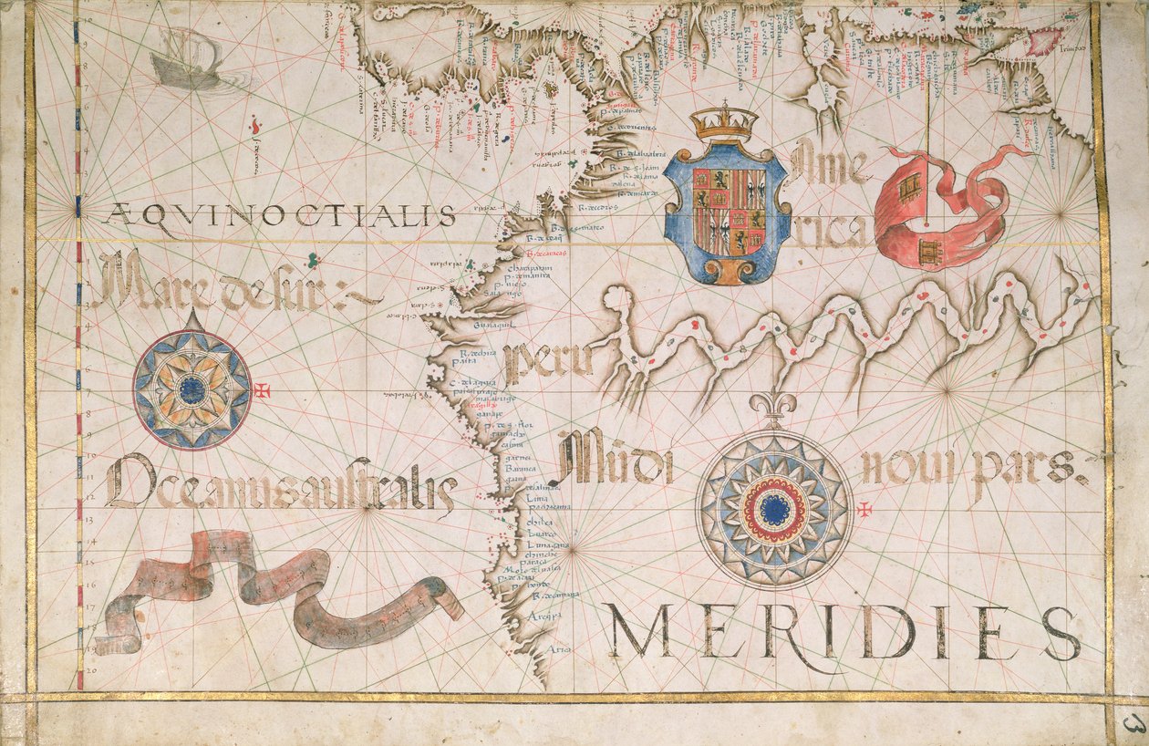 Peru e a Amazônia, detalhe de um atlas mundial, 1565 de Diego Homem