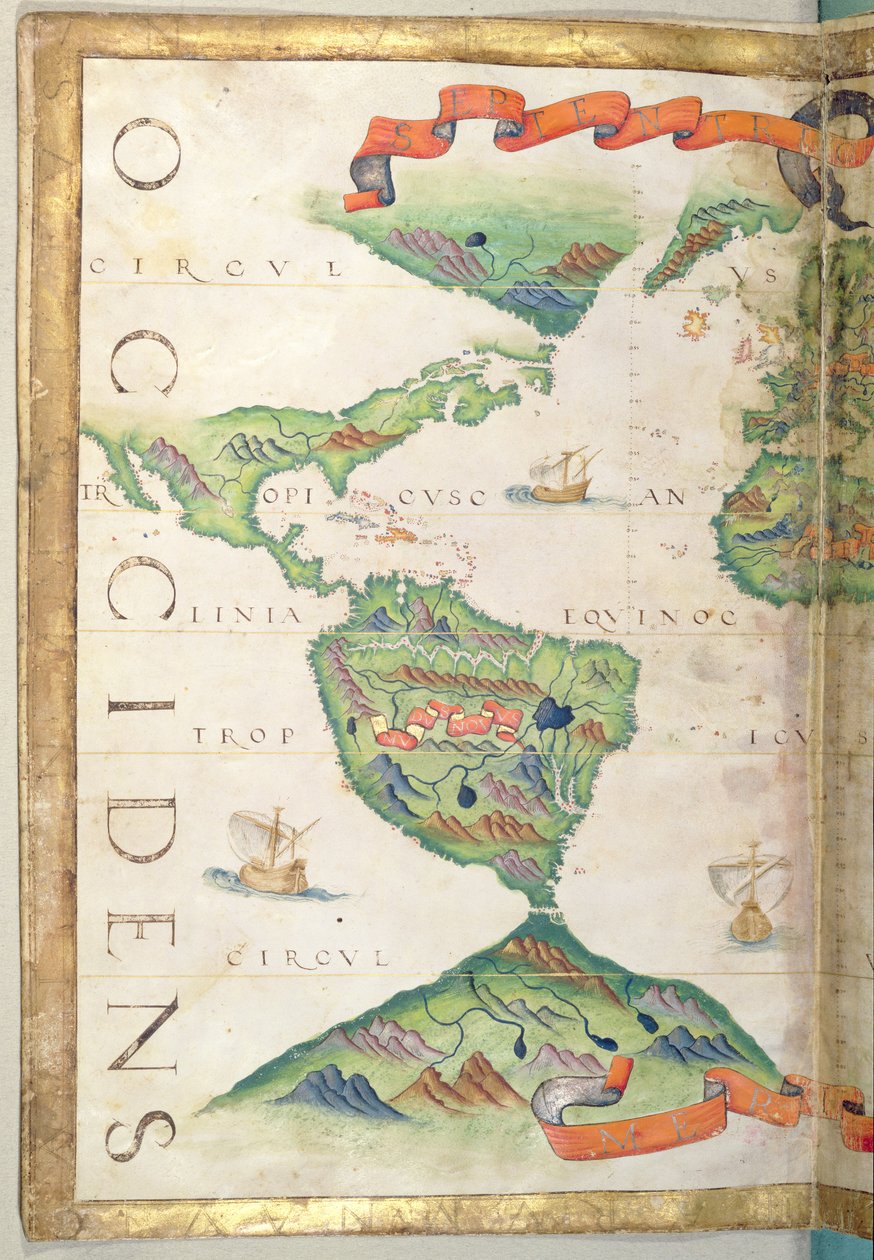 As Américas, detalhe do atlas mundial, 1565 (velino) de Diego Homem