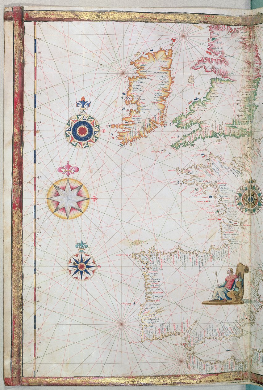As Ilhas Britânicas e a Ibéria, detalhe de um atlas mundial, 1565 de Diego Homem
