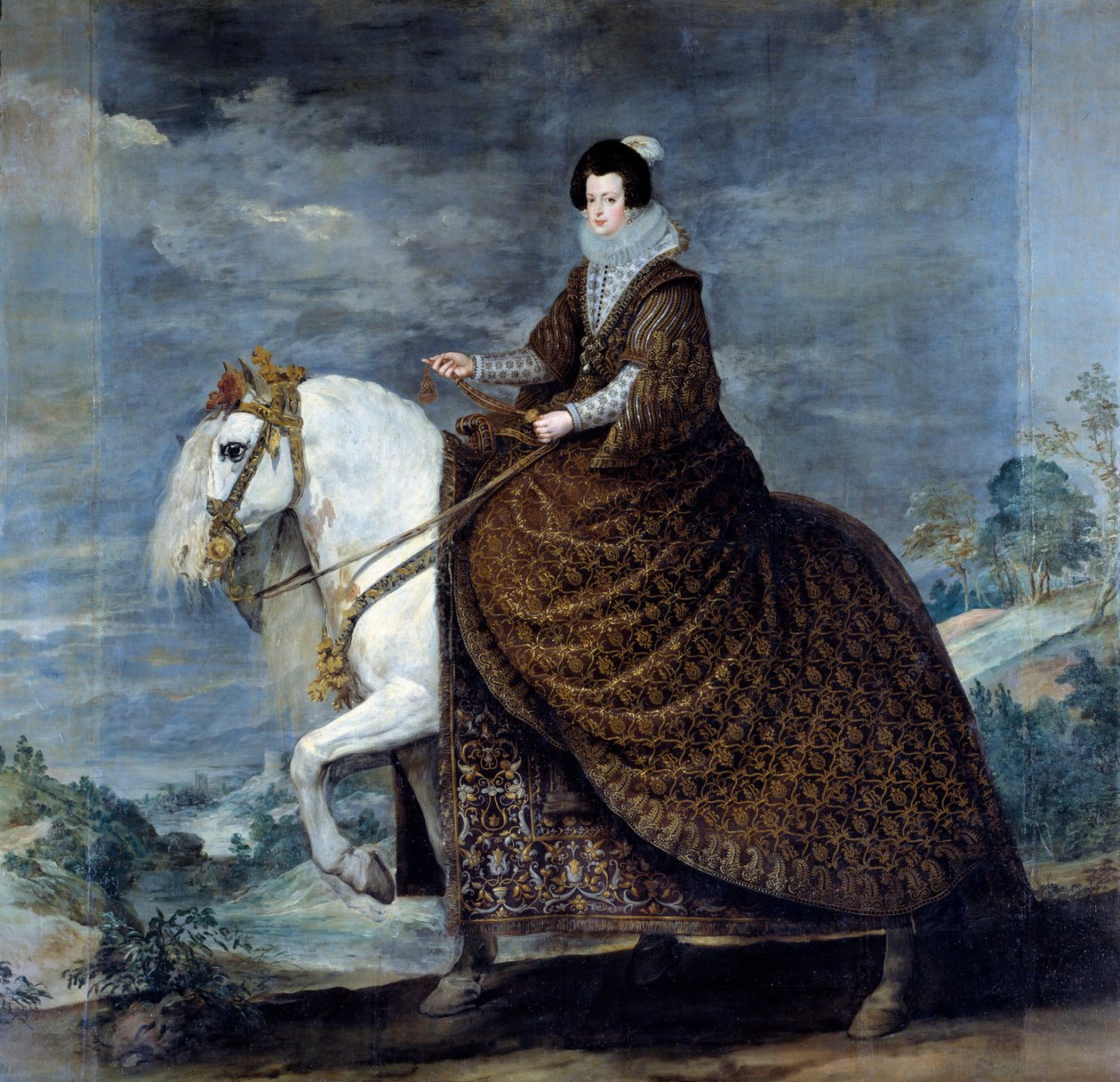 Retrato equestre de Elisabeth de França ou Isabelle de Bourbon (1602-1644), esposa de Filipe IV de Espanha em 1616 Pintura de Diego Velasquez (1599-1660) 1635 Sol. 3,01x3,14 m Madrid, Musee du Prado - Retrato equestre de Isabelle de França (1602-1644), de Diego Velázquez