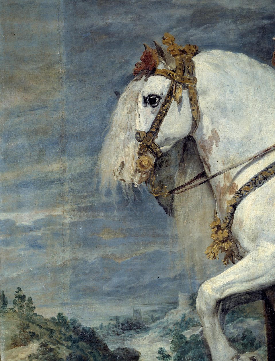 Retrato equestre de Isabelle de França (1602-1644), esposa de Filipe IV de Espanha em 1616 Detalhe. Pintura de Diego Velasquez (1599-1660) 1635 Sol. 3,01x3,14 m Madrid, Musee du Prado de Diego Velázquez