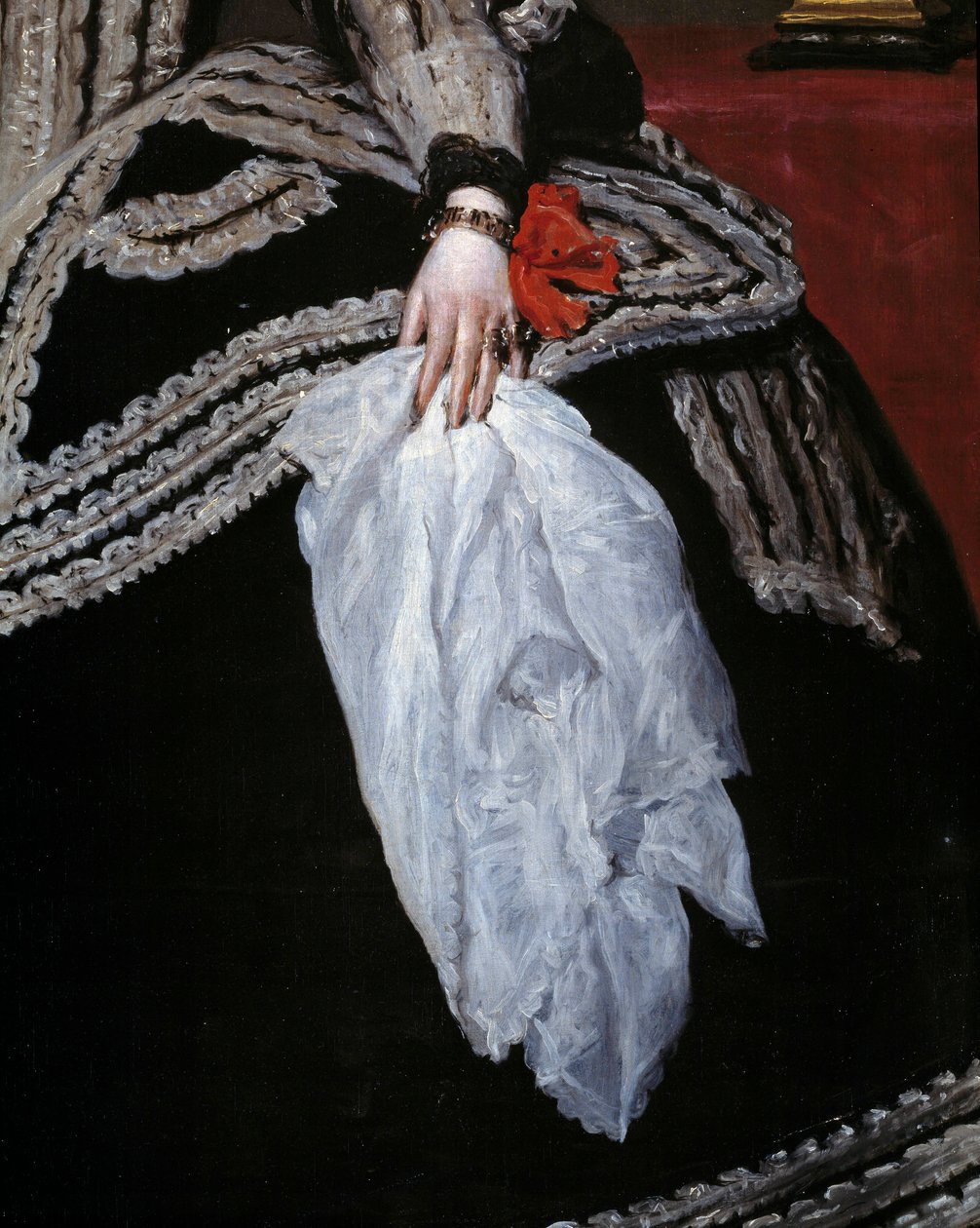 Mão e lenço Detalhe do retrato da Rainha Maria Ana (Marianne) da Áustria (1634-1696), esposa de Filipe IV" Pintura de Diego velasquez (1599-1660) Século XVII Madrid, Museu do Prado de Diego Velázquez
