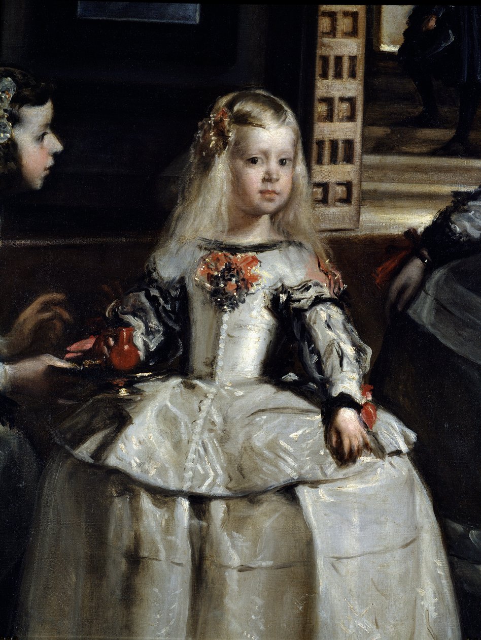 Las Meninas, pormenor : Margarita Teresa rodeada de criados e anões da corte de Diego Rodriguez de Silva y Velazquez