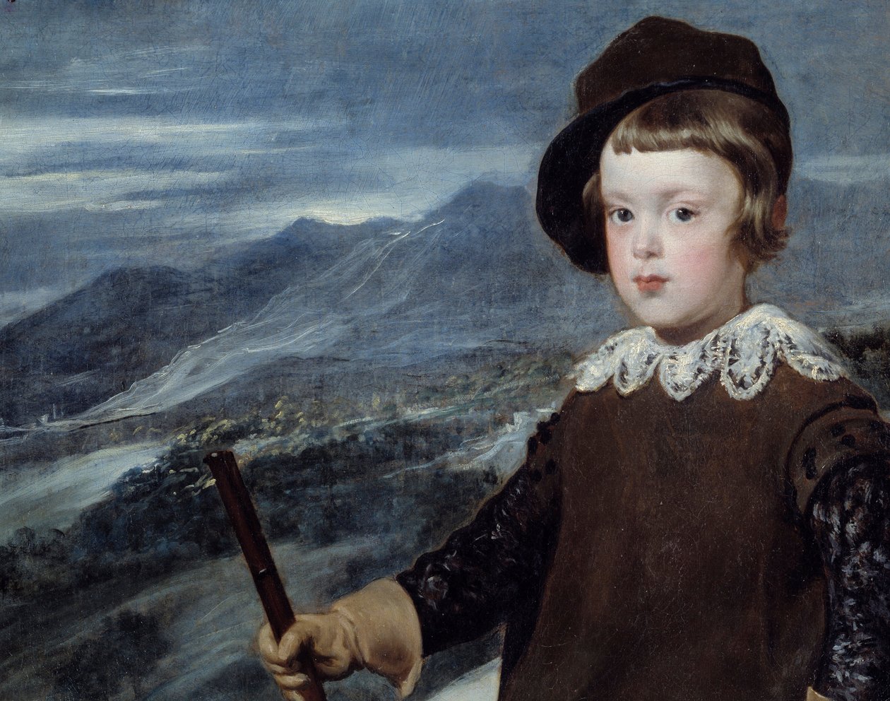 Retrato em traje de caça do Príncipe Baltasar Carlos de Espanha (1629-1646), filho do Rei Filipe IV Detalhe. Pintura de Diego Velasquez (1599-1660) 1635 Sol. 1,91x1,03 m Madrid, Museu do Prado de Diego Velázquez