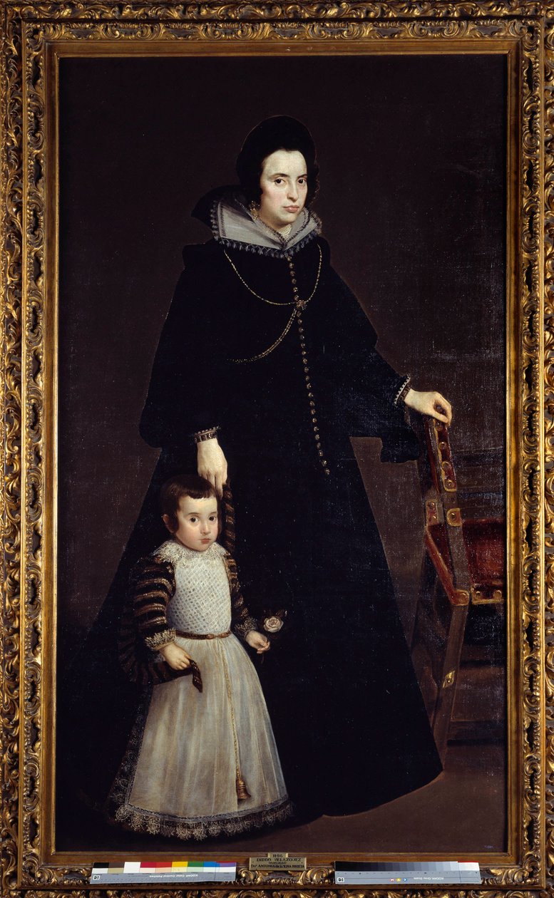 Retrato de Antonia de Ipenarrieta com seu filho Luis. Pintura de Diego Rodriguez de Silva y Velasquez (1599-1660) de Diego Velázquez