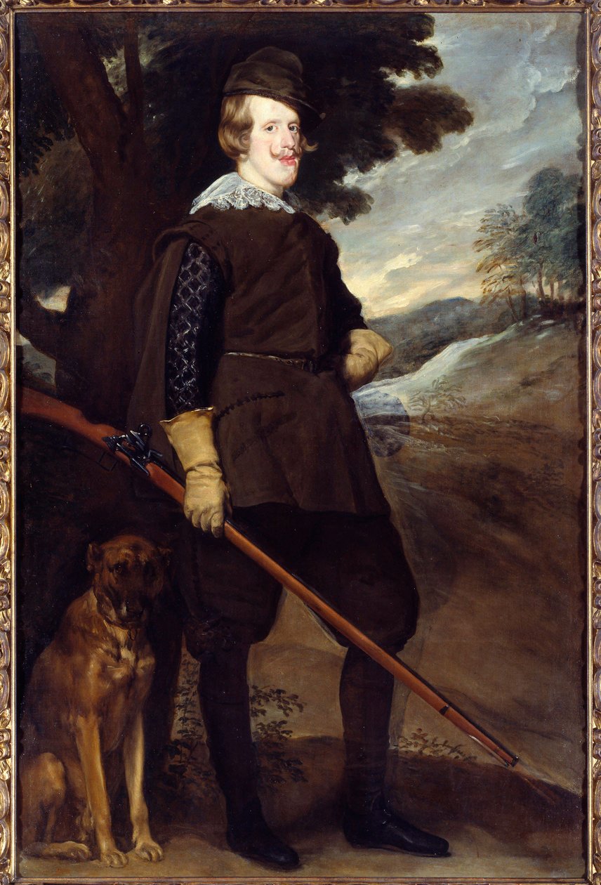 Retrato de Filipe IV (1605-1665), rei de Espanha em fato de caça aos 30 anos de idade. Pintura de Diego Rodríguez de Silva y Velasquez (1599-1660) de Diego Velázquez