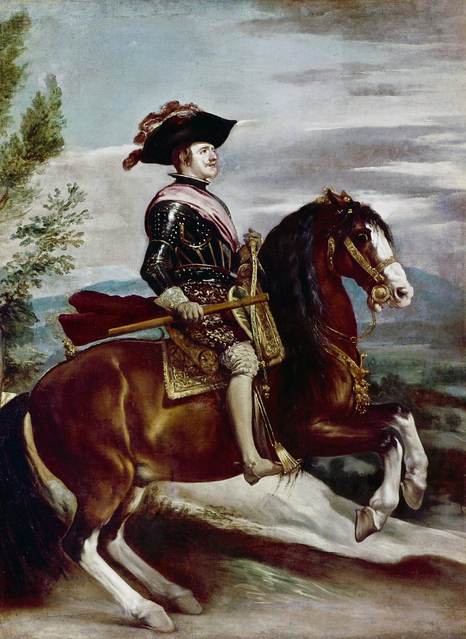 Retrato de Filipe IV a cavalo, c.1635 (óleo sobre tela) de Diego Rodriguez de Silva y Velazquez