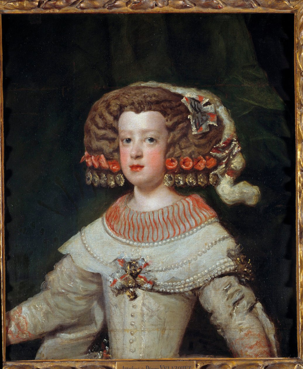 Retrato do Infante Marie Therese (1638-1683) futura rainha da França Pintura de Diego Velasquez (1599-1660) Sol do século XVII. 0,71x0,6 m - Retrato da Infante Maria Teresa (1638-1683), futura rainha da França. Pintura de Diego Velasquez (1599-166) de Diego Velázquez