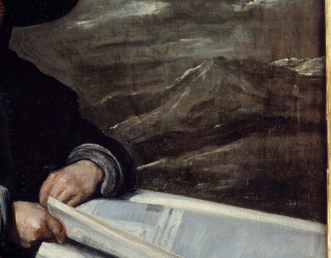 Retrato do bobo Diego de Acedo diz o primo Detail. Pintura de Diego Rodriguez de Silva y Velasquez (1599-1660) de Diego Velázquez