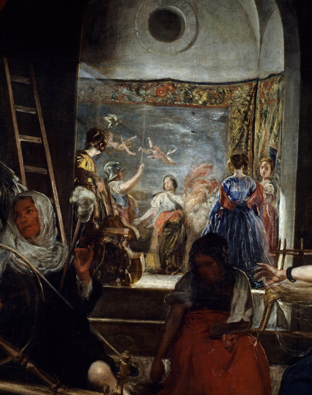 Os giradores ou a fábula de Arachne Detail. Pintura de Diego Rodriguez de Silva y Velasquez (1599-1660), cerca de 1655-1660, Sol. 2,2x2,89 m Madrid, Musee du Prado de Diego Velázquez
