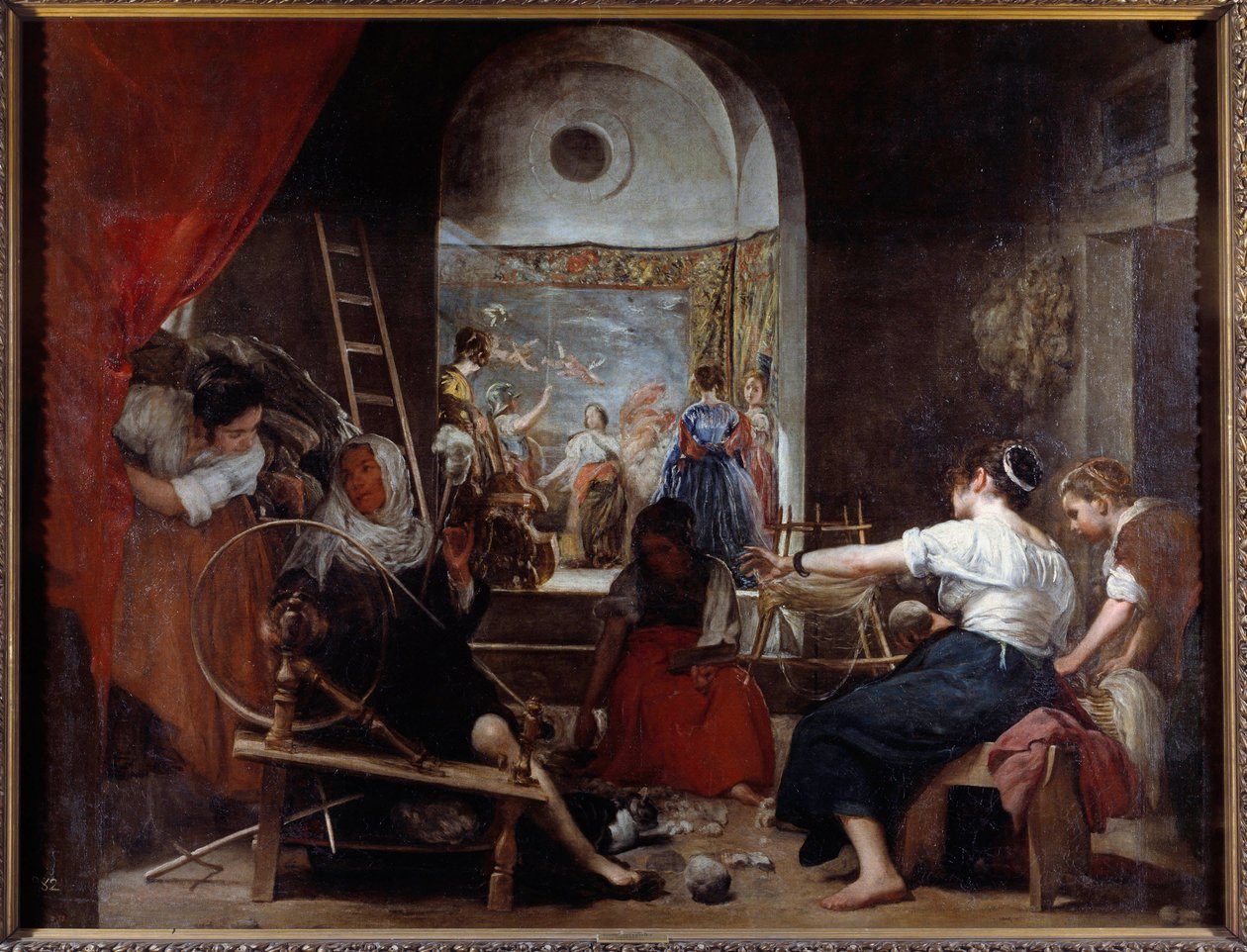 os fiadores ou a fábula de Arachne Painting de Diego Rodriguez de Silva y Velasquez (1599-1660), c. 1653. Sol. 2,2x2,89 m Madrid, Musee du Prado - As fiandeiras ou A fábula de Arachne. Pintura de Diego Rodriguez de Silva y Velázquez (Velasquez de Diego Velázquez