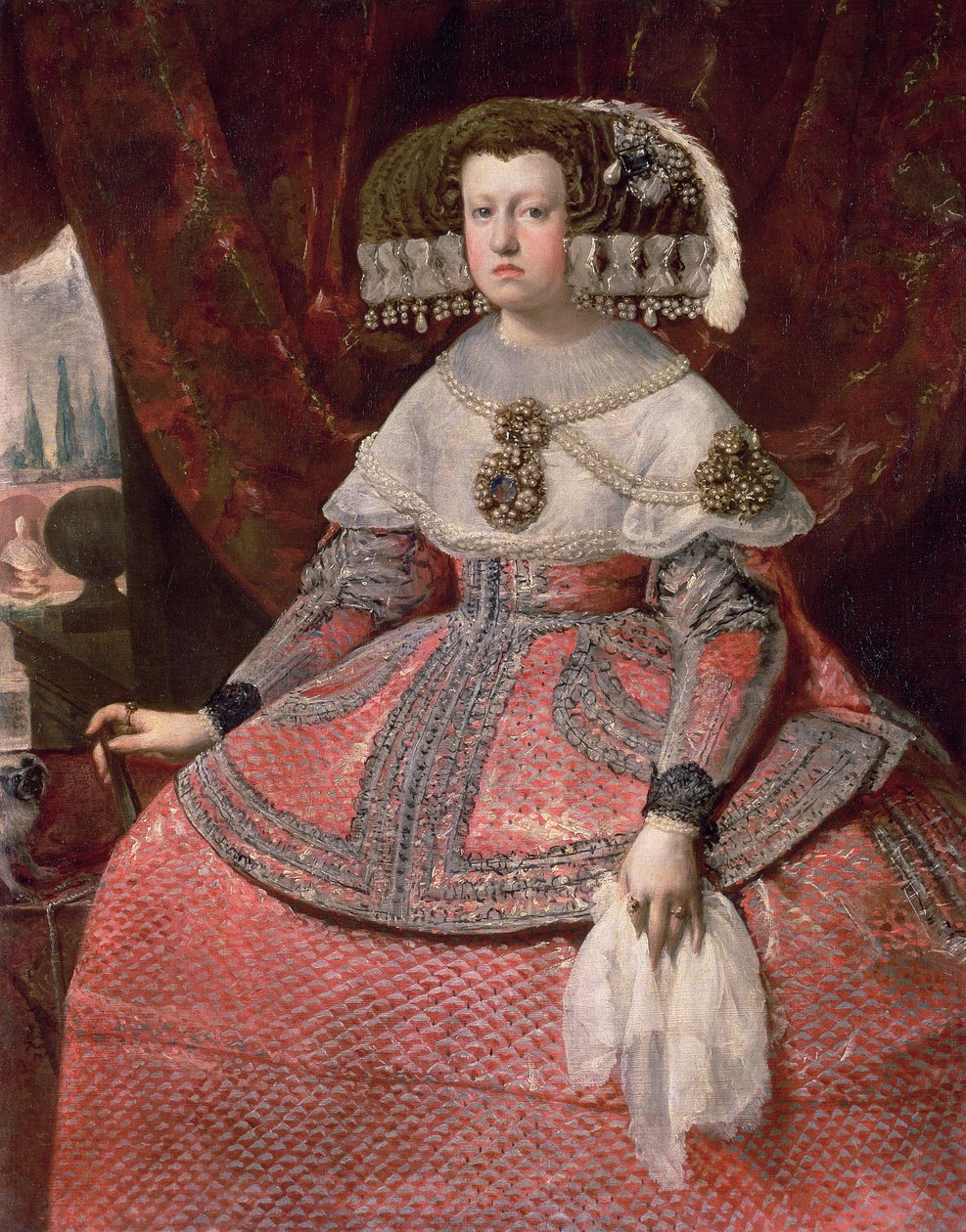 Rainha Maria Anna da Espanha em um vestido vermelho, 1655-60 de Diego Velázquez