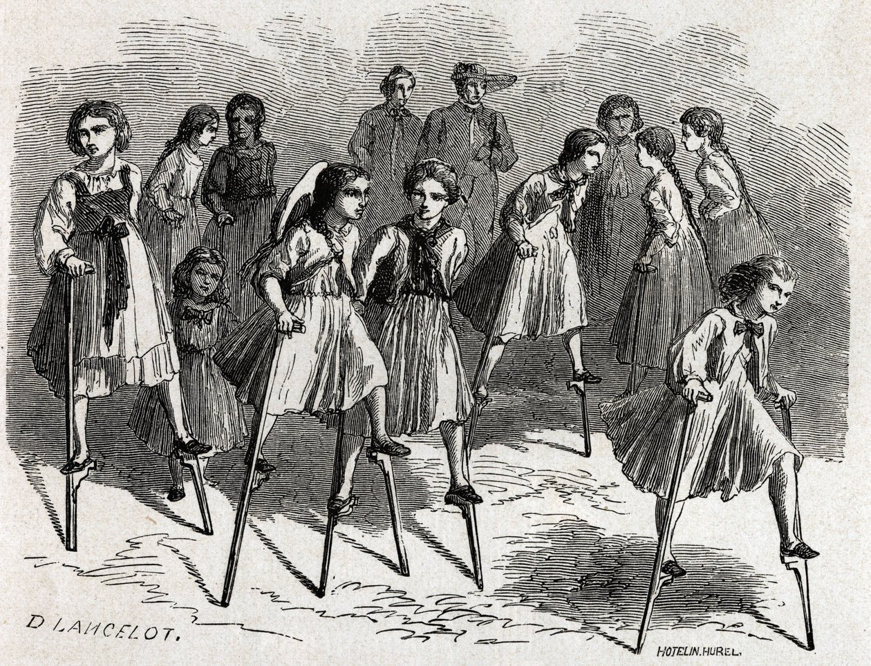 O jogo do echasse em Ulm, desenhado por Lancelot, para ilustrar a viagem de Victor Duruy de Paris a Bucareste em 1860. Gravação em "Le tour du monde", editado por Edouard Charton de Dieudonne Auguste Lancelot