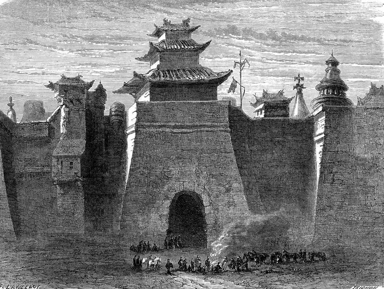Muros e portão de PEKIN, China de Dieudonne Auguste Lancelot
