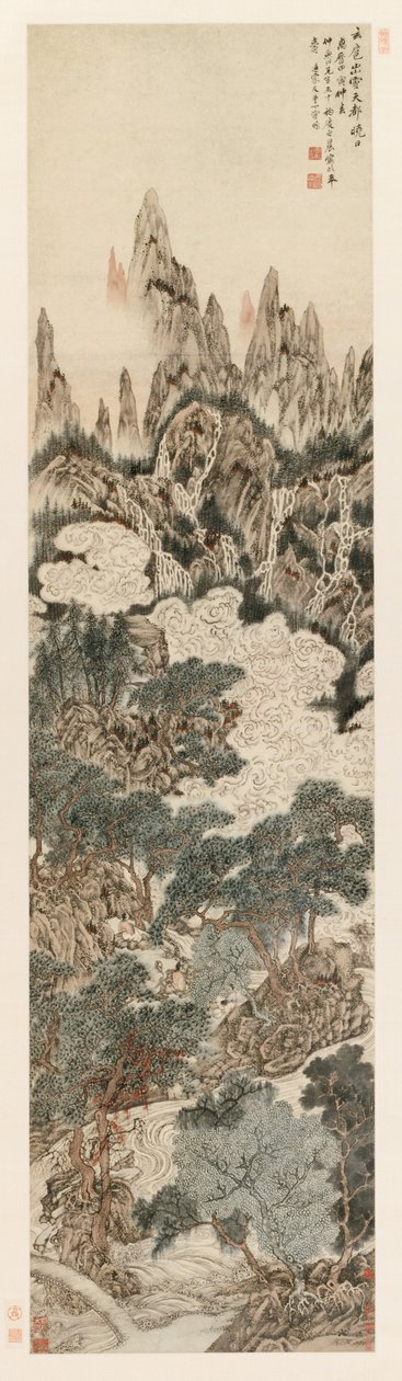 Sol da manhã sobre o Pico da Cidadela Celestial, 1614. de Ding Yunpeng