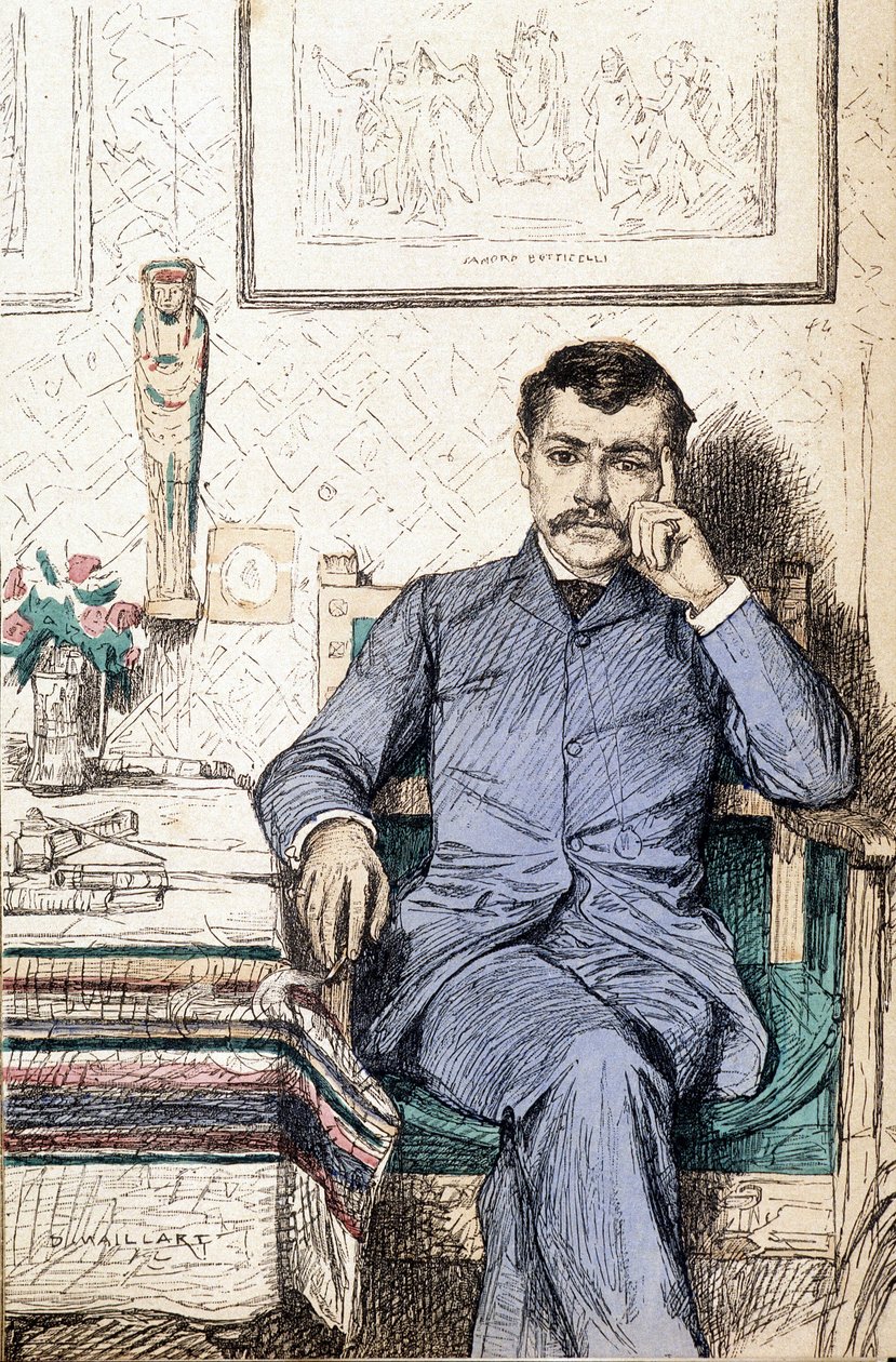 Retrato de Paul Bourget, romancista francês (1852-1935) (gravura) de Diogene Ulysse Napoleon Maillart