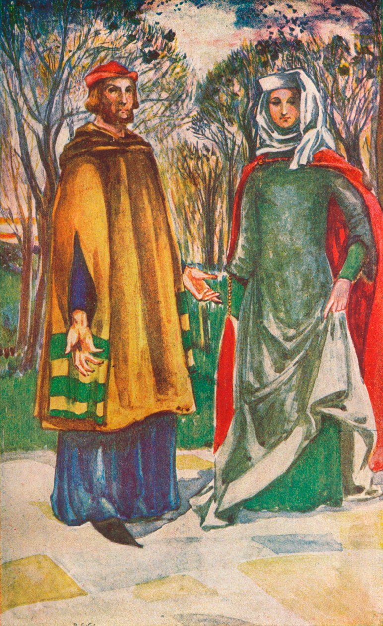Um homem e uma mulher da época de Eduardo I, 1907 de Dion Clayton Calthrop
