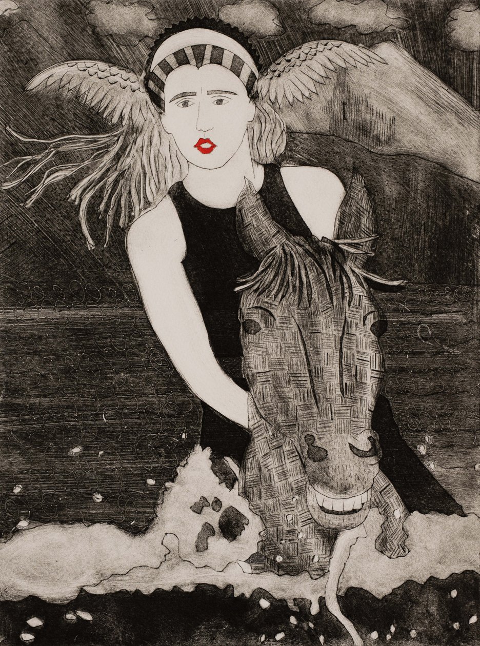 Brunnhilde  Grane, Ciclo dos Anéis de Wagner, 2024 (collagraph) de Dione Verulam