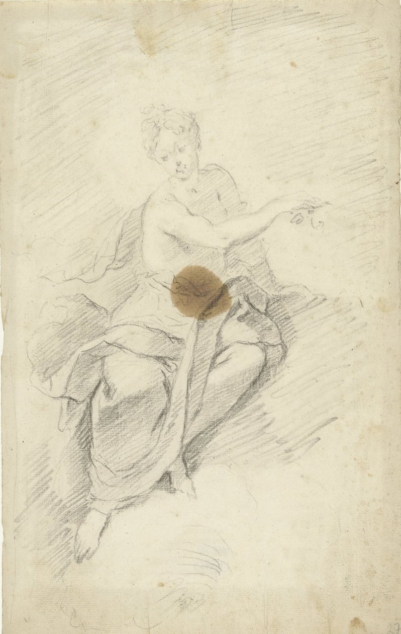 Estudo de uma ninfa ou deusa sentada nas nuvens de Dionys van Nijmegen (possibly)