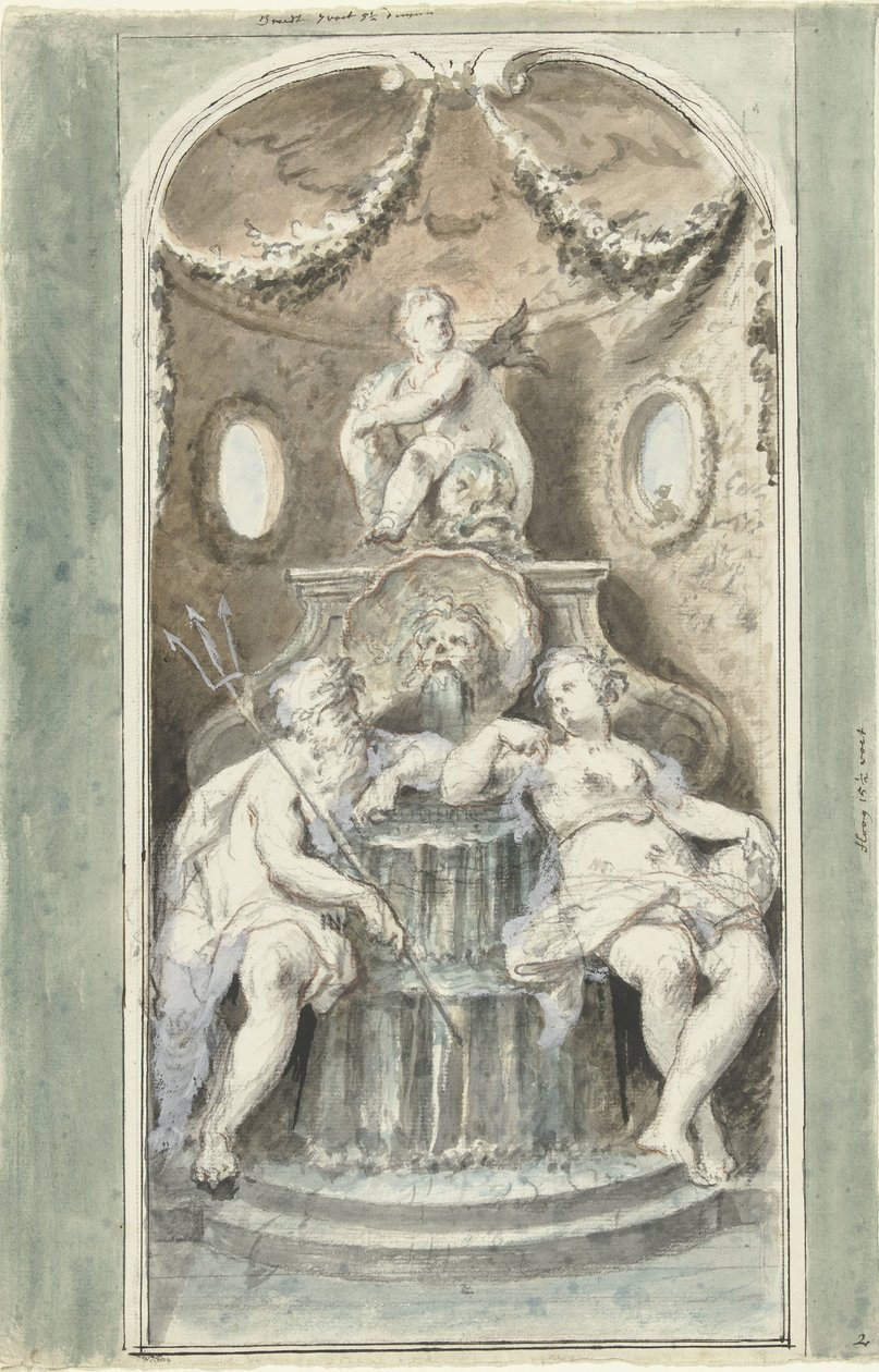 Desenho para uma pintura decorativa com uma fonte de Dionys van Nijmegen