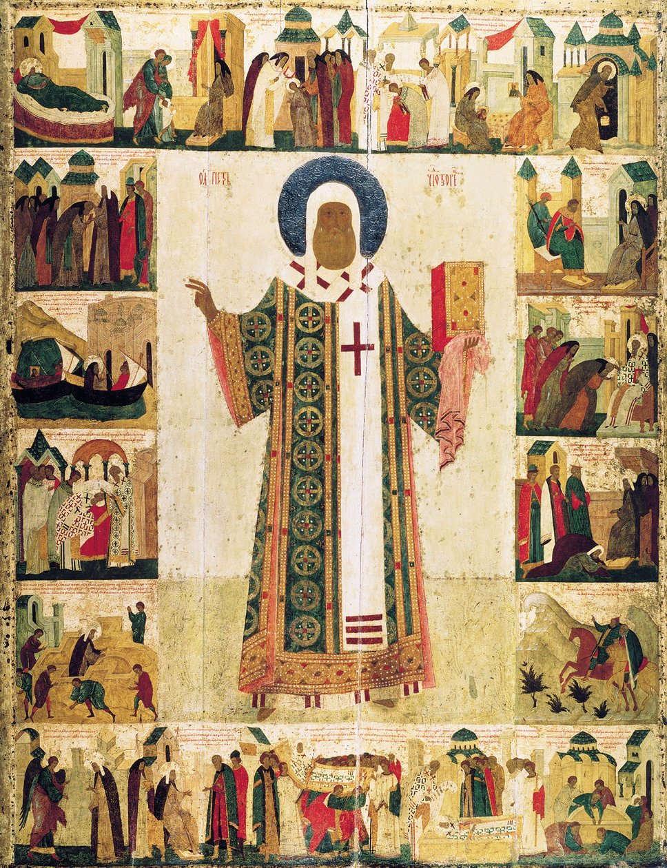 O Metropolitan Peter de Moscou com cenas de sua vida, 1480. de Dionysius