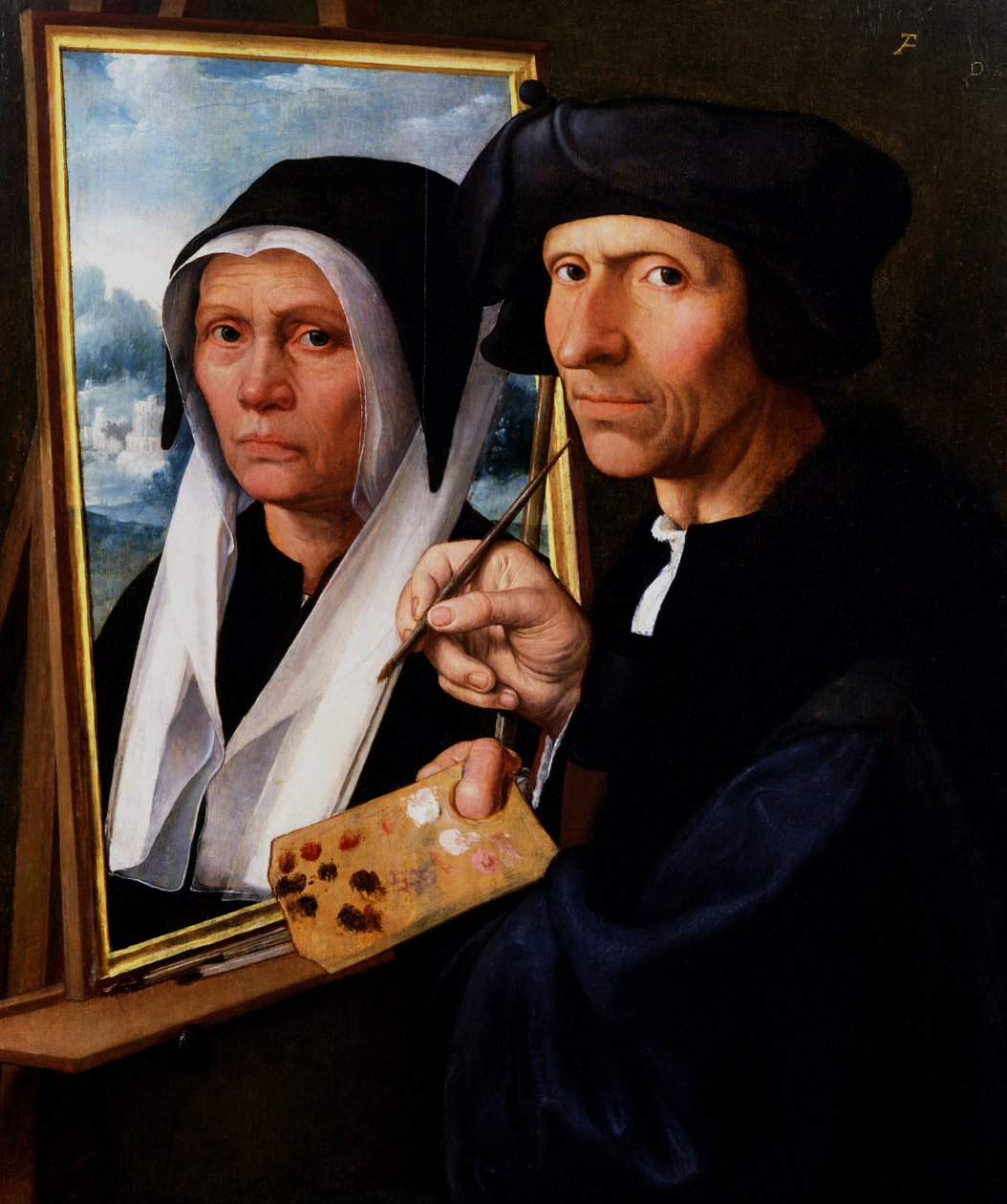 Jacob Cornelisz. van Oostsanen pintando um retrato de sua esposa de Dirck Jacobsz
