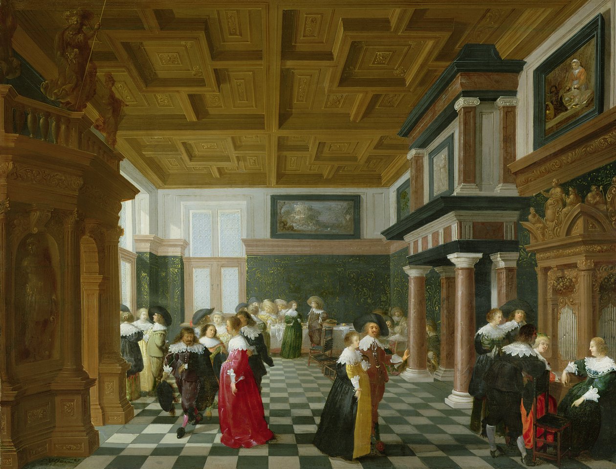 Figuras elegantes dançando em um Interior de Dirck van Delen