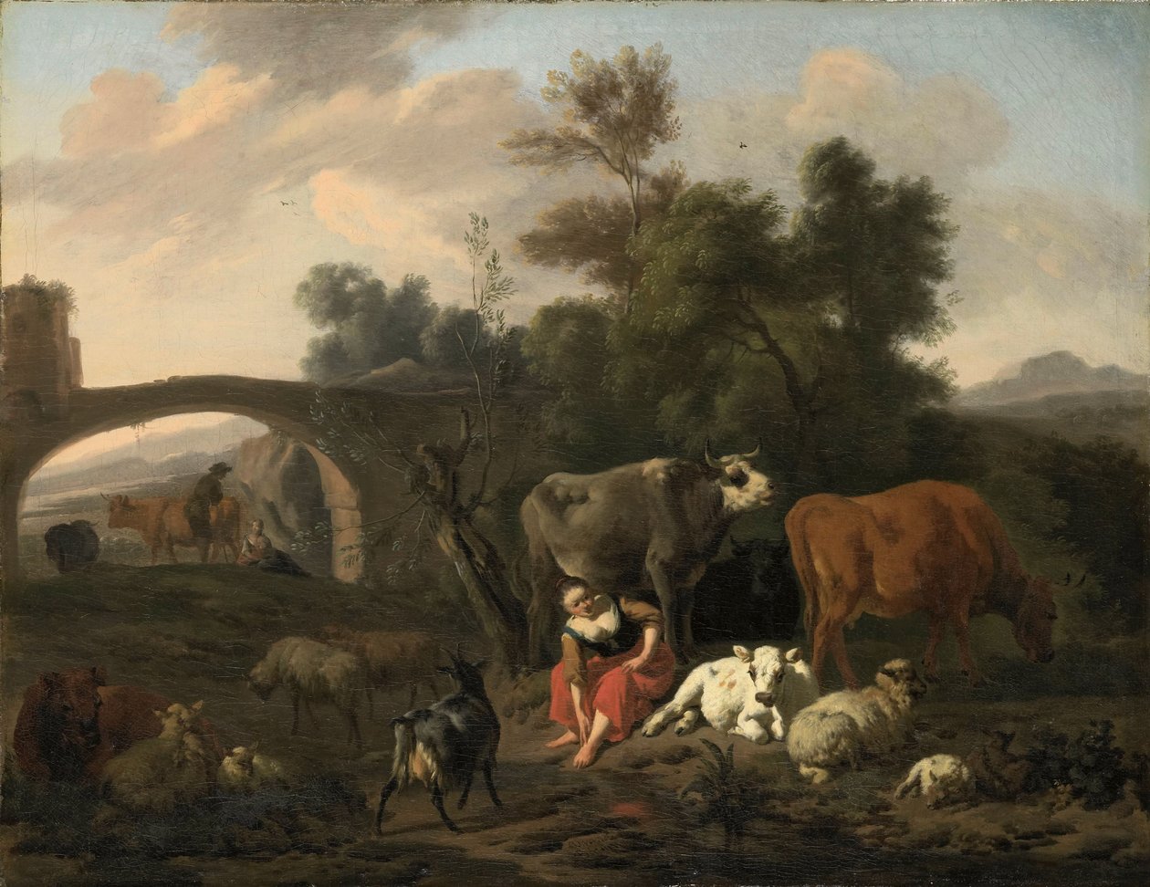 Paisagem, com, pastores, e, boiada de Dirck van der Bergen