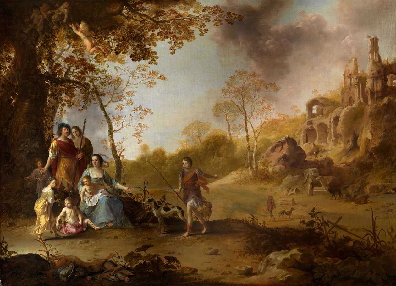 Um retrato de família alegórico em uma paisagem de Dirck van der Lisse