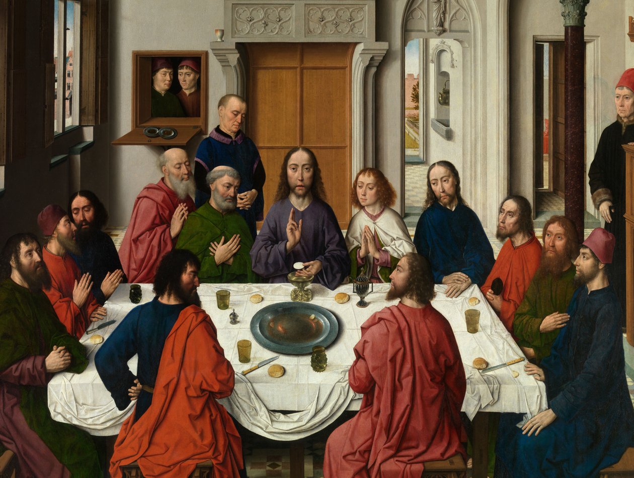 Detalhe do Tríptico da Última Ceia, do Altar do Santo Sacramento, c.1464-68 (óleo sobre painel) de Dirck Bouts