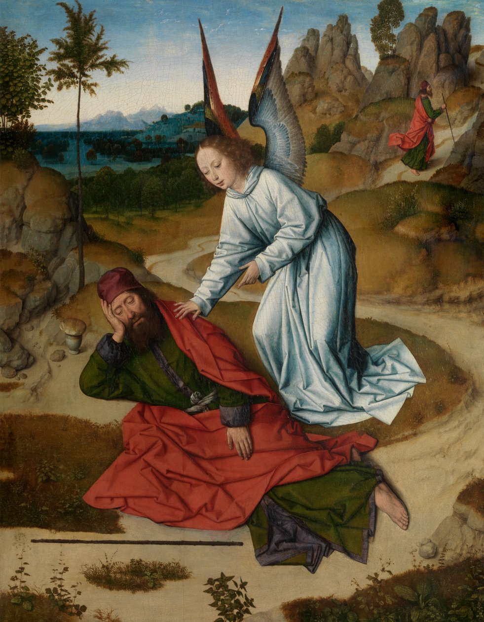 Elias no Deserto, detalhe do Altar do Santo Sacramento, c.1464-68 (óleo sobre painel) de Dirck Bouts