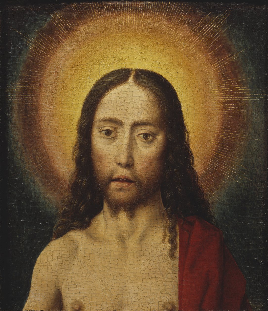 Tete du Christ - Cabeça de Cristo, de Bouts, Dirk (1410/20-1475). Óleo sobre madeira. Dimensão : 22,5x19 cm. Nationalmuseum Estocolmo de Dirck Bouts