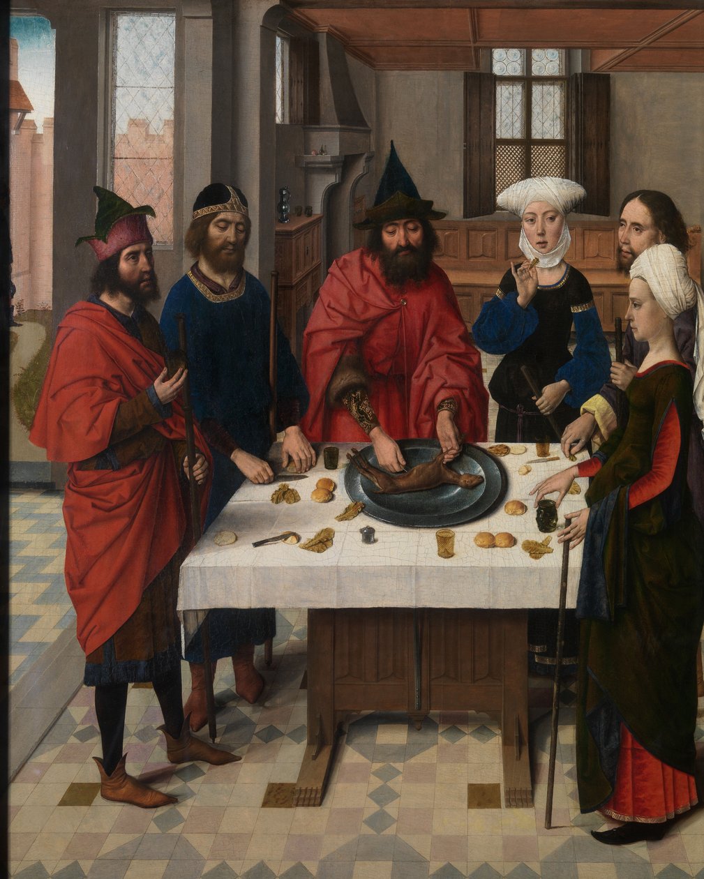 A Festa da Páscoa, detalhe do Altar do Santo Sacramento, c.1464-68 (óleo sobre painel) de Dirck Bouts