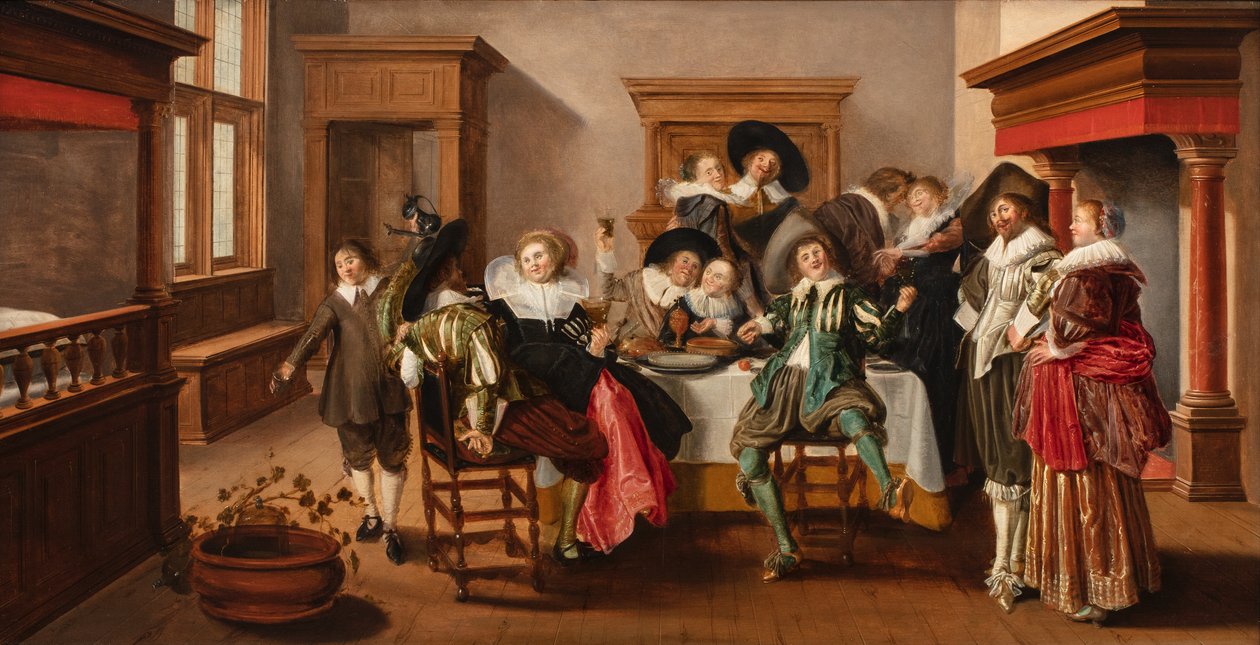 Uma companhia alegre num interior, c.1615-25 (óleo sobre painel) de Dirck Hals