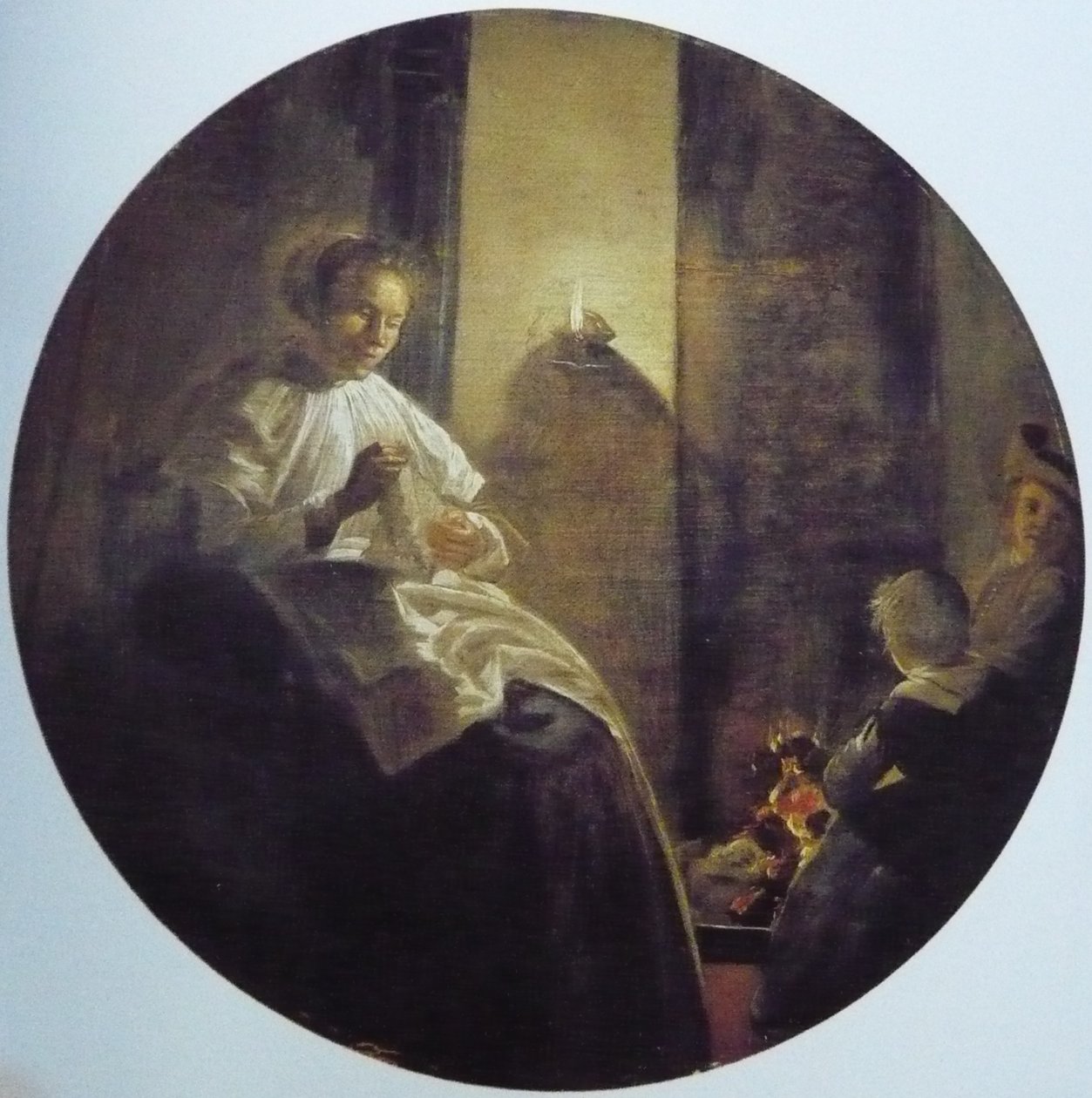 Uma mulher a coser à luz das velas de Dirck Hals